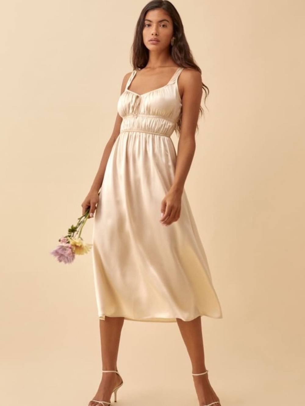 Reformation Silk Midi Dress in Champagne Gold
